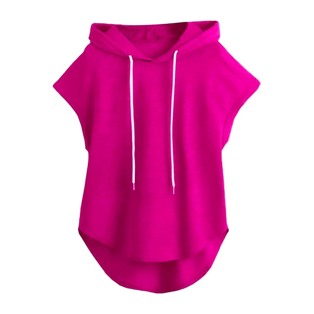 Women's Drawstring Hooded High Low Hem Tee